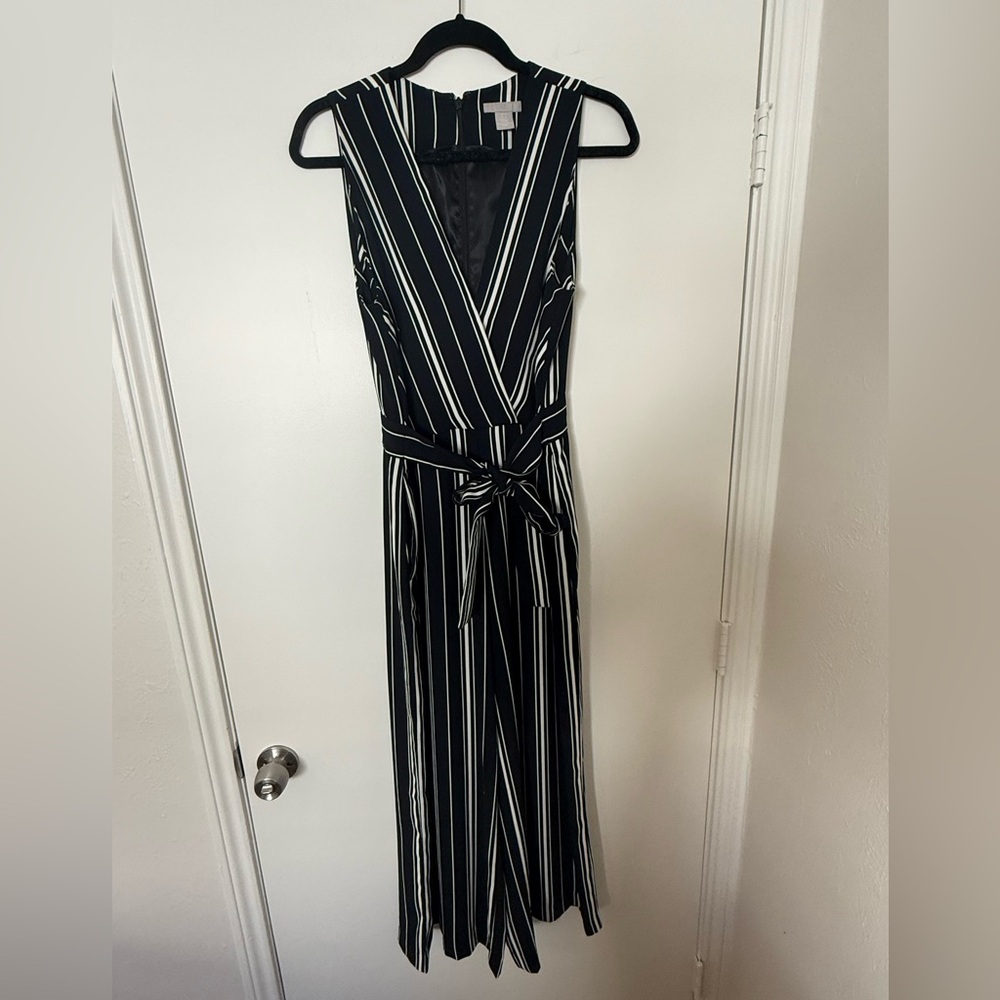 H&M Black & White Striped Sleeveless Cropped Jumpsuit